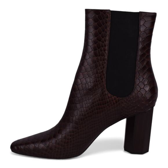 Donald J Pliner Dark Brown Snake-Embossed Block Heel Boots - Picture 3 of 7